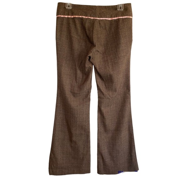 Y2K DELIAS woman's academia brown plaid pink trim flare leg casual pants slacks - Picture 2 of 8